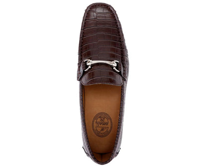 Brown Men's Croc Leather Loafer Sliver Buckle Summer Shoes