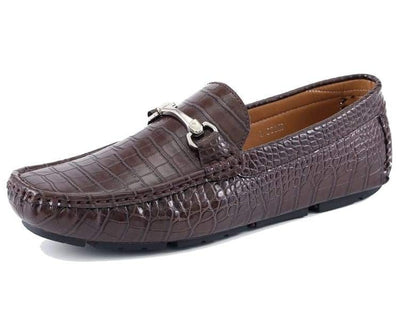 Brown Men's Croc Leather Loafer Sliver Buckle Summer Shoes