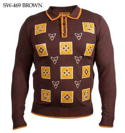 Brown Prestige Men's Polo Sweater with White Leather Fashion Style No: SW-469