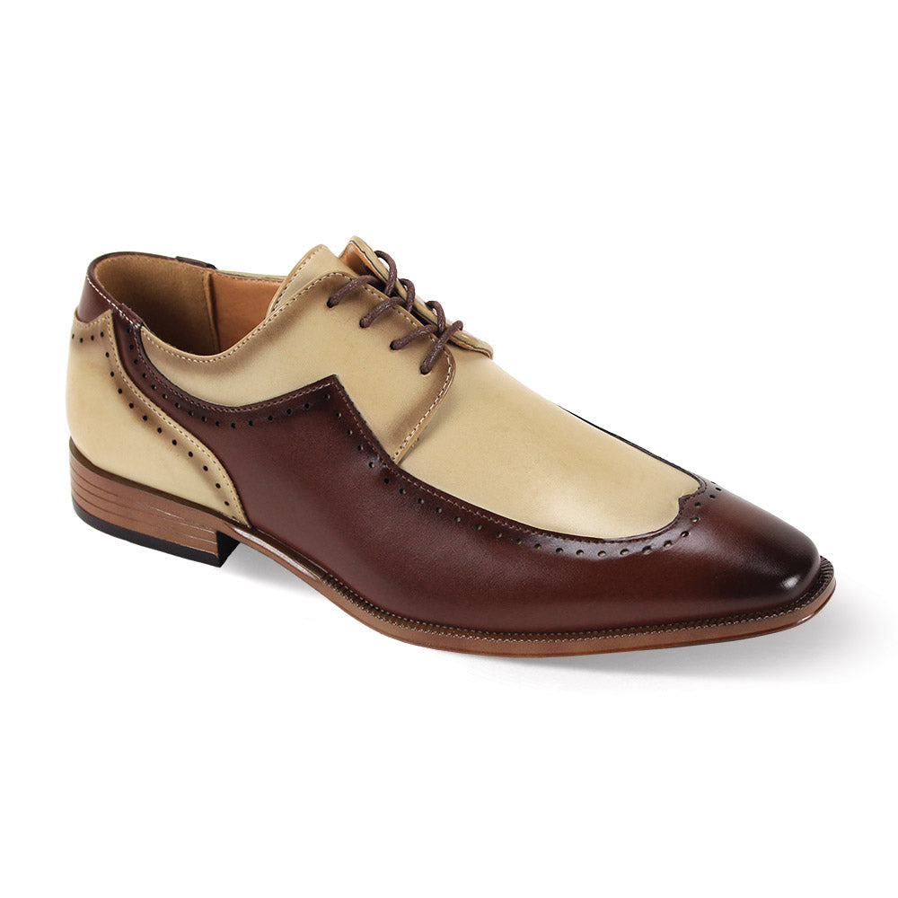 Brown/Tan Men's Two-Tone Wingtip Oxford Dress Lace-Up Shoes-7054  DESIGN  MENSWEAR