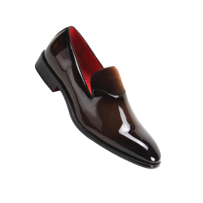 Globe Footwear Men's Brown Tuxedo Smokers Patent Leather Shoe