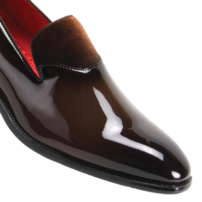 Globe Footwear Men's Brown Tuxedo Smokers Patent Leather Shoe