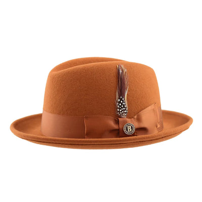 Bruno Capelo Cognac Men's Wool Hat Hudson Lite Felt Fedora Hat