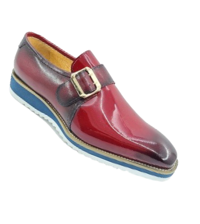 Carrucci Red Patent Loafer Slip-On Monkstrap Shoes Goldtone Buckle