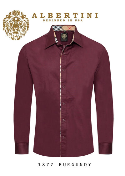Burgundy Men's Casual Plaid Button Down Shirt Long Sleeves Regular-Fit Style No-1877