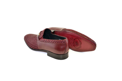 Burgundy Men's Suede and Leather Shoes Hand Made Woven Loafer C0222-5776