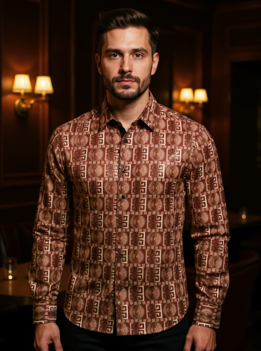 burgundy and gold dress shirt Burgundy-Gold Paisley Luxury Design Men's Long Sleeve Vintage Regular-Fit Style No: 2421 Lilac/Pink