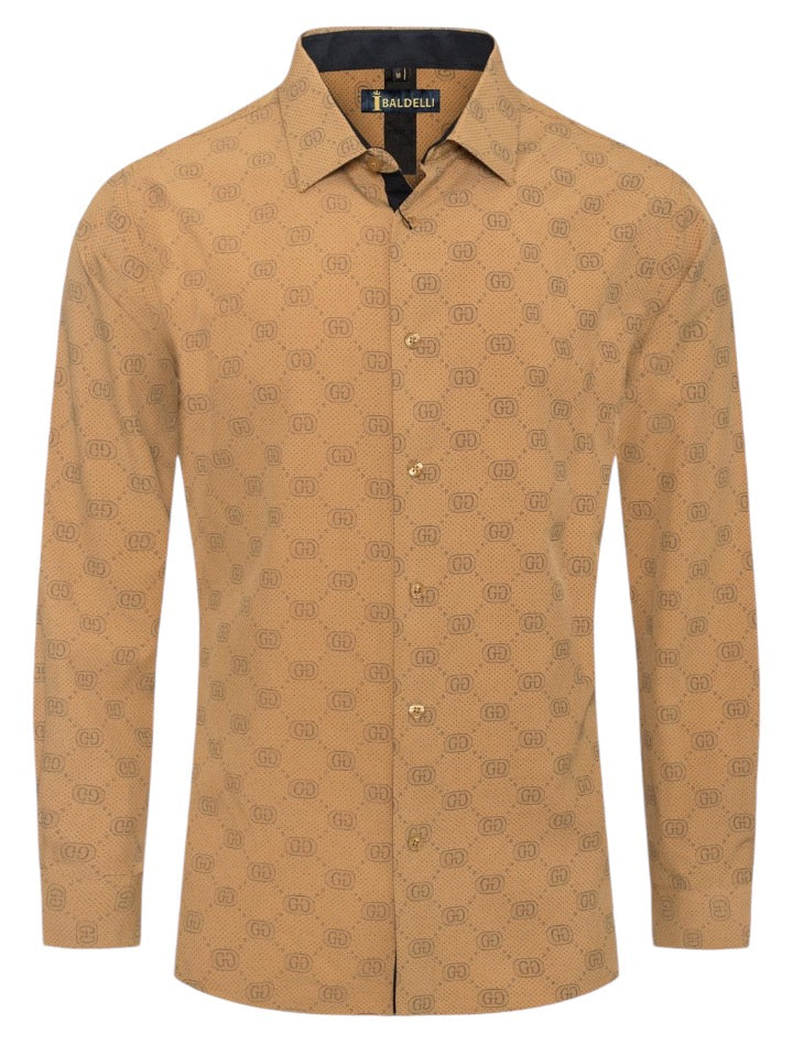 Camel Beige Men's Shirt Luxury Brand Long Sleeve Button Down Regular-F DESIGN MENSWEAR Camel Beige Men's Shirt Luxury Brand Long Sleeve Button Down Regular-F DESIGN MENSWEAR