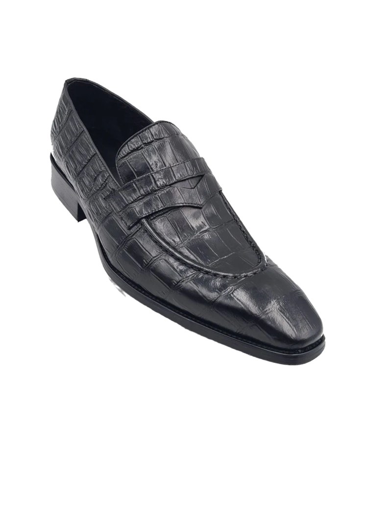 Carrucci Black Embossed Leather Men display picture 3