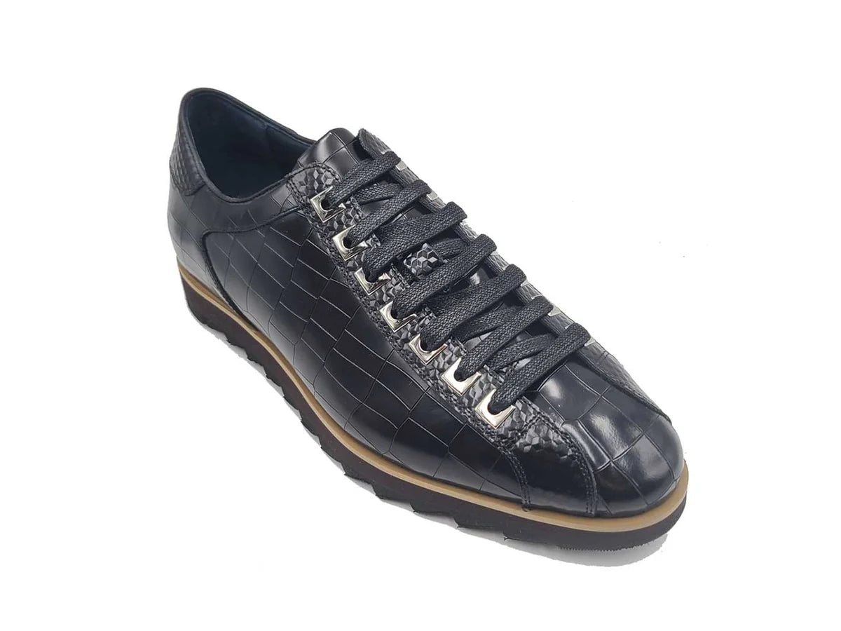 Carrucci crocodile‎ embossed black leather men’s size 9.5 slip-on sandals TRIBUTE mules in crocodile embossed leather in Black | Saint  main image 2