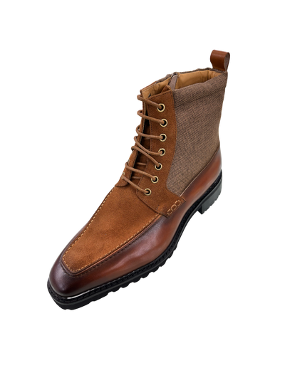 Carrucci Brown Men's Burnished Calfskin & Suede Lace-Up Boot KB516-17 A