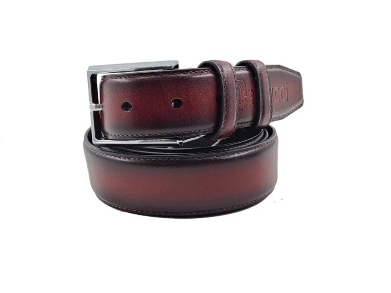 Carrucci Burgundy men's dress belt genuine leather silver buckle DESIGN MENSWEAR Carrucci Burgundy men's dress belt genuine leather silver buckle DESIGN MENSWEAR