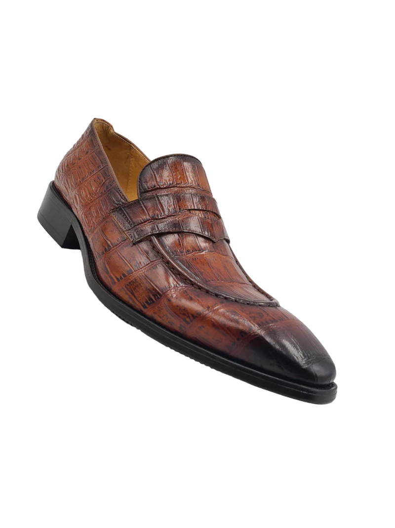 Carrucci Cognac Embossed Leather Men's Dress Shoes Design Menswear