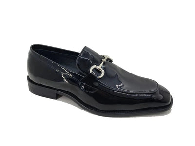 Carrucci black patent leather men's black shiny slip on dress Shoe sliver Buckle