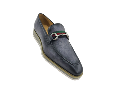Carrucci grey men's casual shoes silver buckle genuine leather loafer