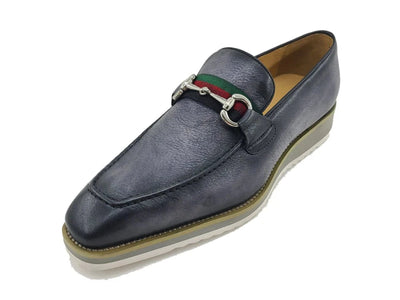 Carrucci grey men's casual shoes silver buckle genuine leather loafer