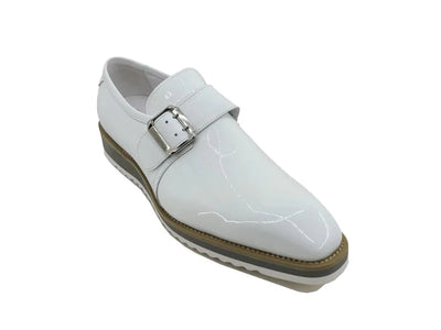 Carrucci White Men's Patent Leather Casual Shoe Monkstrap Sliver Buckle