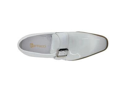 Carrucci White Men's Patent Leather Casual Shoe Monkstrap Sliver Buckle