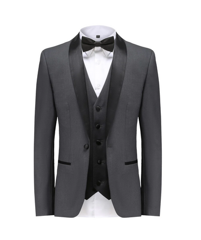 Charcoal Grey Men's Slim-Fit Tuxedo Single Breasted Shawl Lapel Vested TX-300