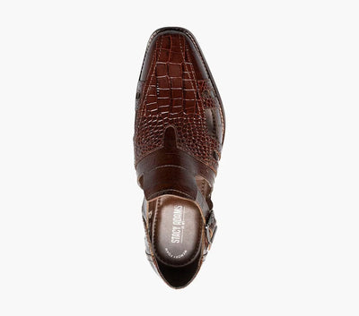 Cognac Men's Croco Leather Sandals Calvion Style No:25577-221 Summer Sandals