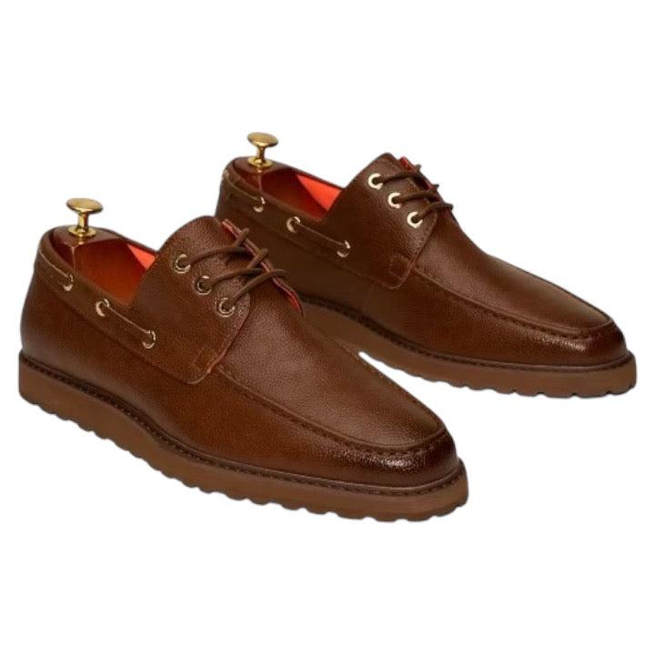 Brown Cognac Men's Lace-Up Shoes Tayno Leather Boat Casual Sneaker Sty –  DESIGN MENSWEAR