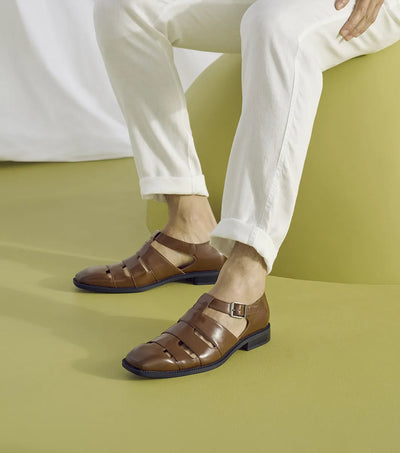 Cognac Men's Leather Sandals Calderon Closed Toe Style No:25599-221
