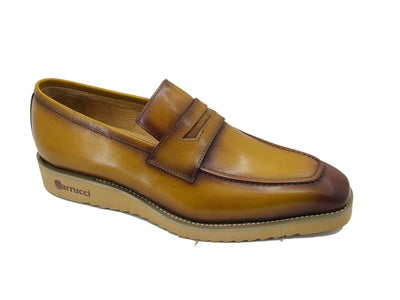 Cognac Men's Slip-on Shoes Chic Patina Burnished Penny Loafer Style-KS518-03