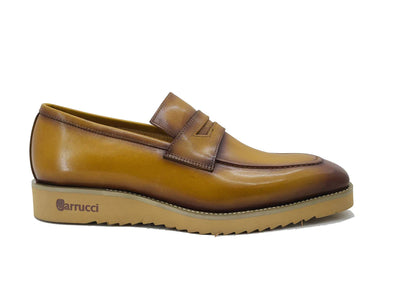 Cognac Men's Slip-on Shoes Chic Patina Burnished Penny Loafer Style-KS518-03