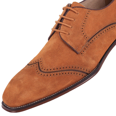 Cognac/Brown Men's Shoes Lace-Up Wingtip Suede Leather Shoes
