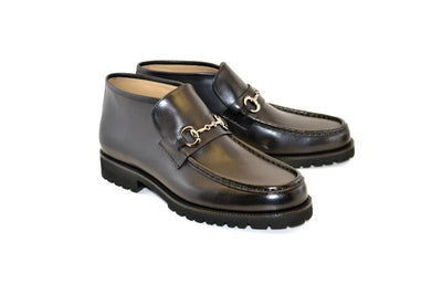Corrente Black Men's Silver Horsebit Buckle Ankle boot Calf Skin Leather