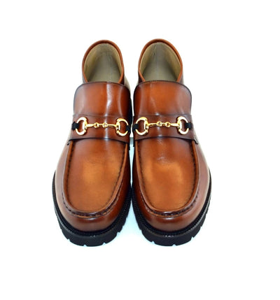 Corrente Cognac Men's Silver Horsebit Buckle Ankle boot Calf Skin Leather