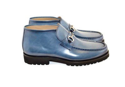 Corrente Ocean Blue Men's Silver Horsebit Buckle Ankle boot Calf Skin Leather Style No : C029-5786
