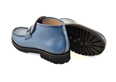 Corrente Ocean Blue Men's Silver Horsebit Buckle Ankle boot Calf Skin Leather Style No : C029-5786