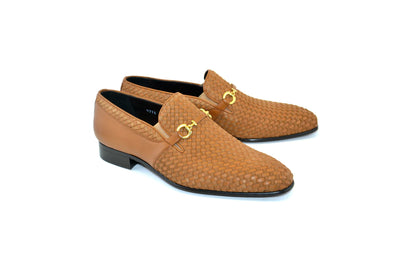 Corrente Tan Men's Suede and Leather Shoes Hand Made Woven Loafer C0224-5776