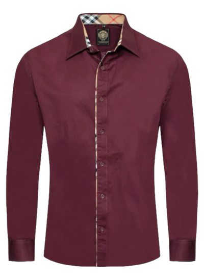 Burgundy Men's Casual Plaid Button Down Shirt Long Sleeves Regular-Fit Style No-1877