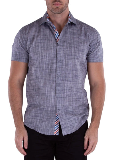 Men's Black Linen Short Sleeve Button-Up Shirt Modern-FIT Style No-202120