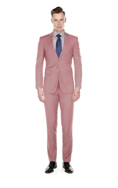 Dusty Rose Pink Men's Slim-Fit Suit Single Breast Notch Lapel Plat Front Pants Style-PYS02