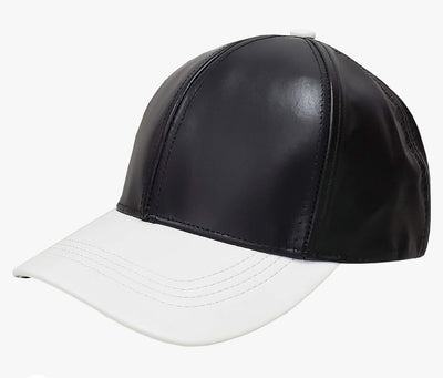 Emstate Black and White Men's Genuine Cowhind Leather Adjustable Baseball Cap