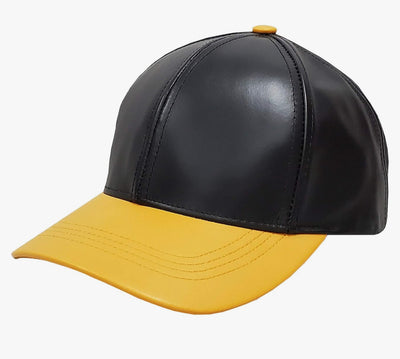 Emstate Black and Yellow Men's Genuine Cowhind Leather Adjustable Baseball Cap