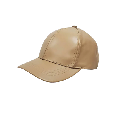 Khaki Men's Genuine Cowhind Leather Adjustable Baseball Cap