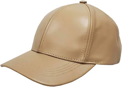 Khaki Men's Genuine Cowhind Leather Adjustable Baseball Cap