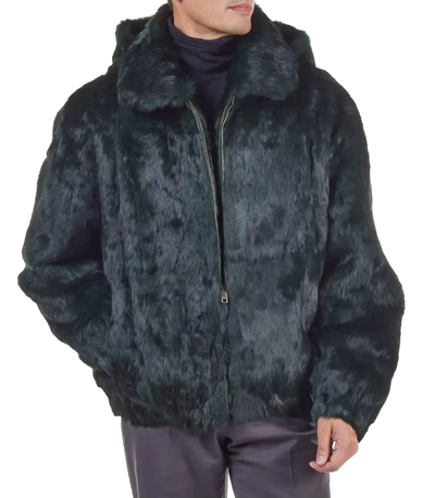 Evergreen Men's Rabbit Fur Coat Hooded Bomber Jacket