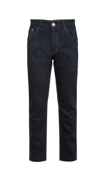 Giannii Black Men's Slim-Fit Jeans Fashion Design Thich Stitches