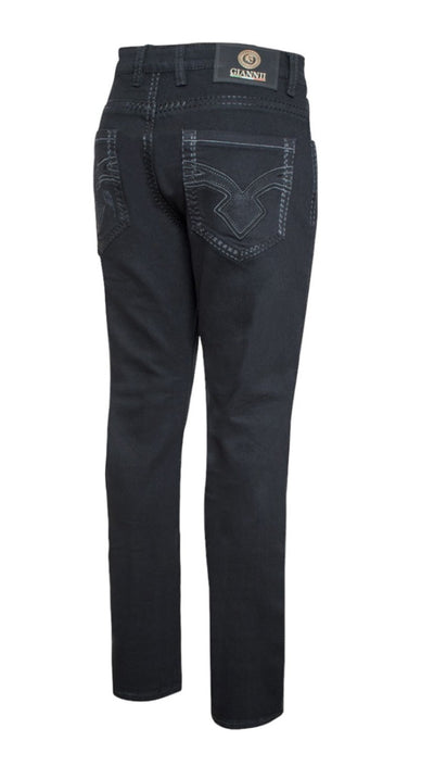 Giannii Black Men's Slim-Fit Jeans Fashion Design Thich Stitches