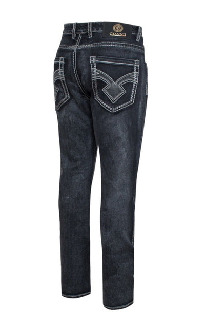 Giannii Men's Black Grey Slim-Fit Jeans Fashion Design