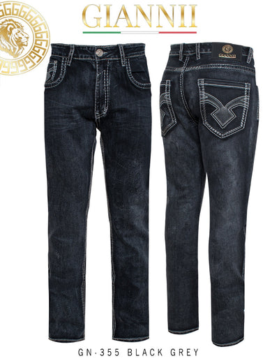 Giannii Men's Black Grey Slim-Fit Jeans Fashion Design