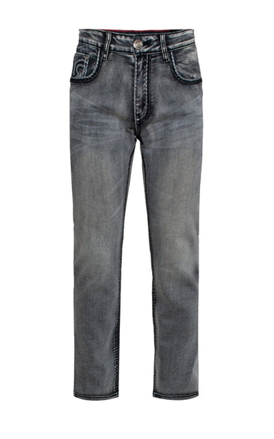 Giannii Men's Grey Slim-Fit Jeans Fashion Design Wash Black