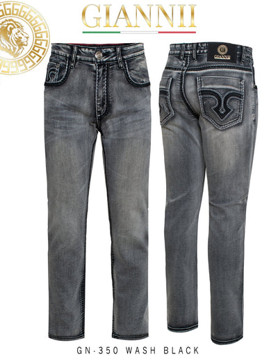 Giannii Men's Grey Slim-Fit Jeans Fashion Design Wash Black