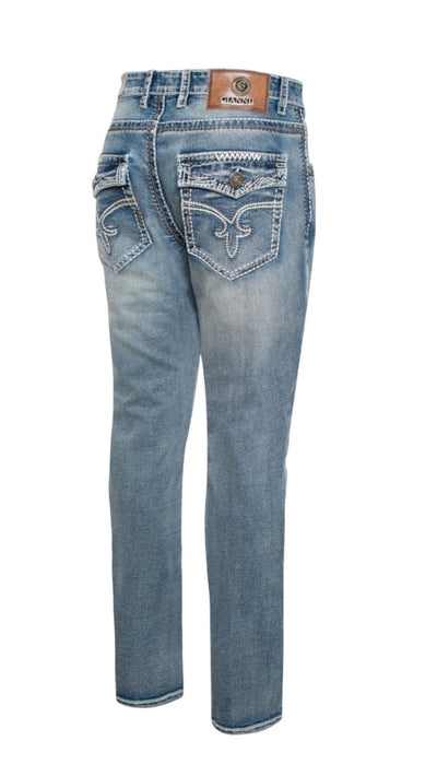 Giannii Wash Stone Blue Men Slim-Fit Jeans Flap Pockets and Stitches