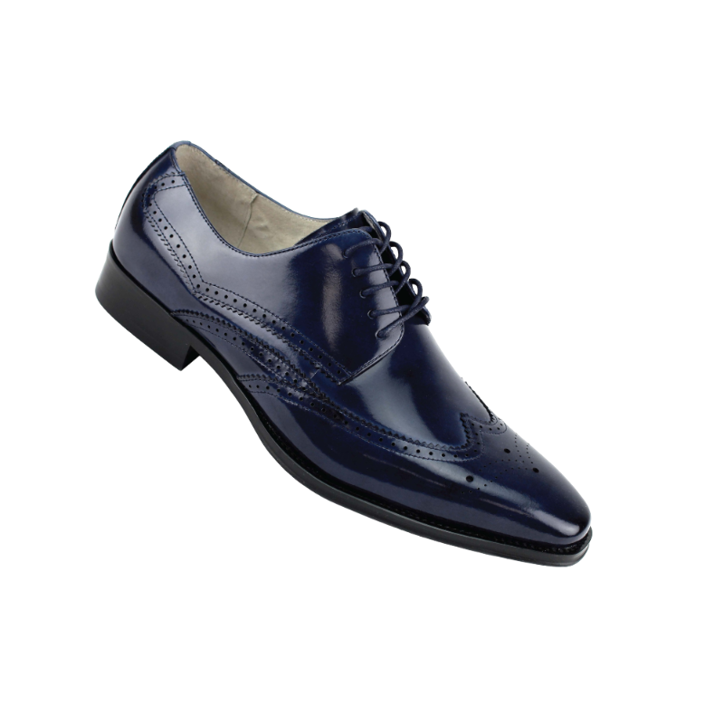 navy blue wingtips laceup men's dress shoes Italian style genuine lea